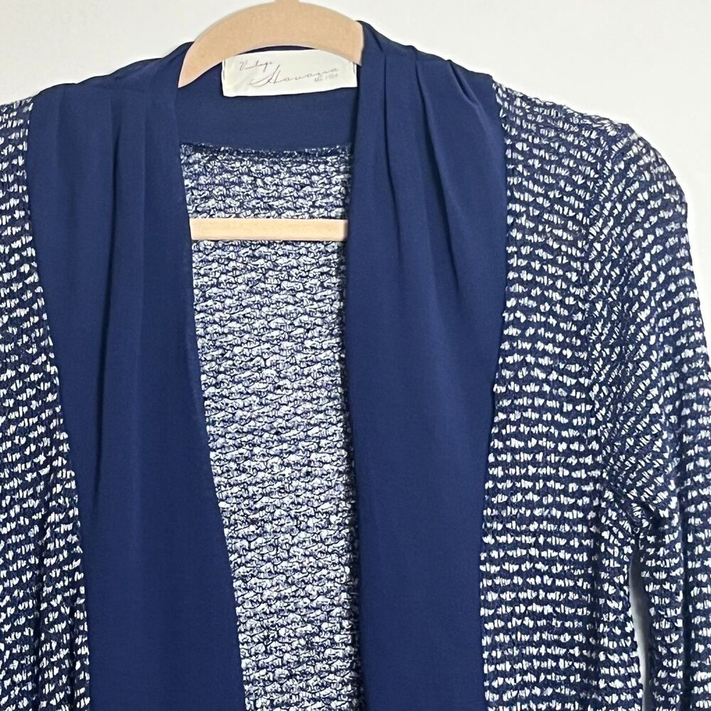 Vintage Havana Navy Marled Knit Open Front Cardigan Draped Shawl Collar Small